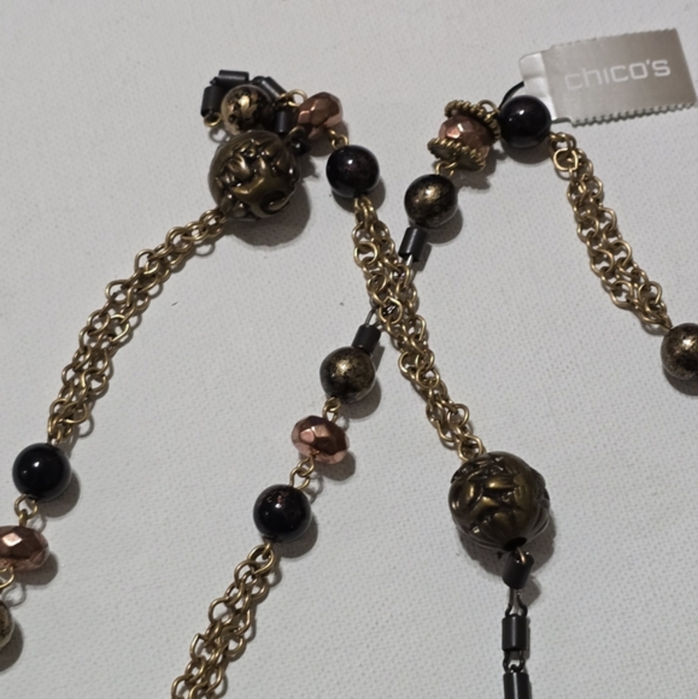 Chico's Antique Gold and Black Ball‎ Multi Strand Long Necklace New! - Picture 4 of 8